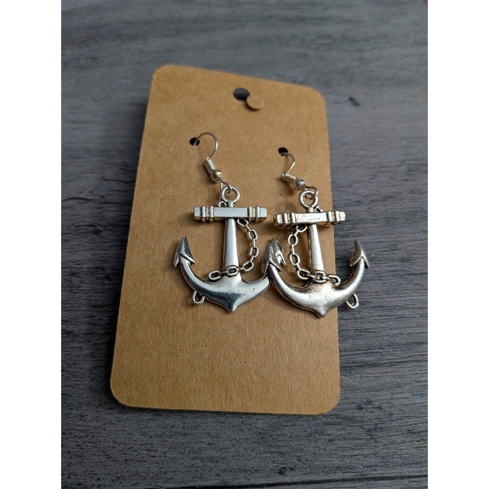Silver Tone Anchor Dangle Earrings Nautical Boat Marine Charm Jewelry